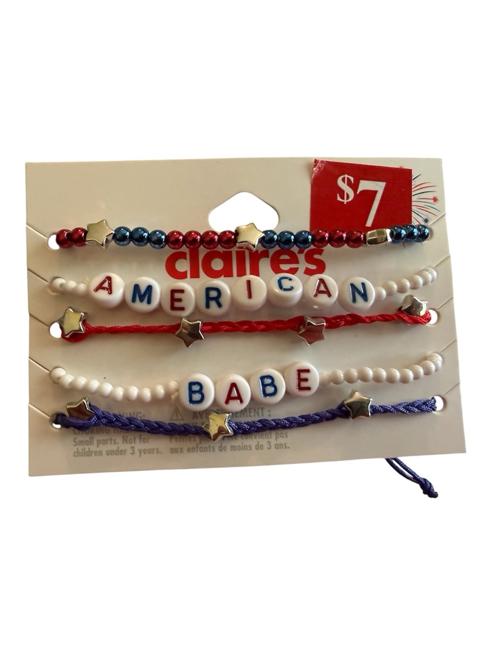 3 for $15💙 Claire's Kids Red White Blue 'American Babe' Beaded Bracelet Set